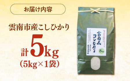 【新米】雲南市産コシヒカリ 5kg 島根県雲南市/有限会社藤本米穀店 ｜こしひかり 白米 精米 コメ 5キロ[AIDB105]