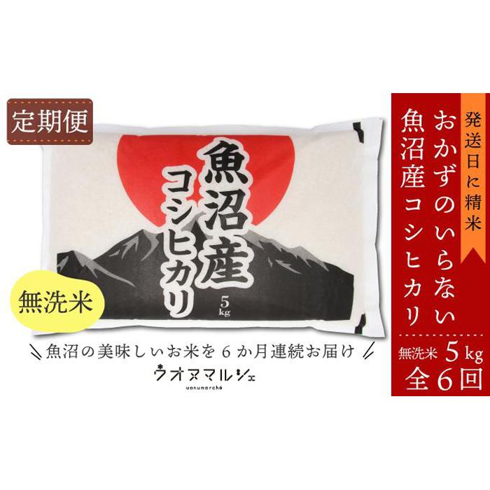 【令和7年産新米予約】【お米定期便/全６回】おかずのいらない 魚沼産コシヒカリ　無洗米５ｋｇ【2025年10月上旬より順次発送予定】