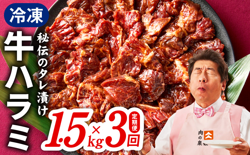 【定期便】牛ハラミ肉 1.5kg×全3回【小分け 300g×5P 秘伝の赤タレ 味付き 焼肉 訳あり サイズ不揃い 大阪 泉佐野 大阪府 泉佐野市】