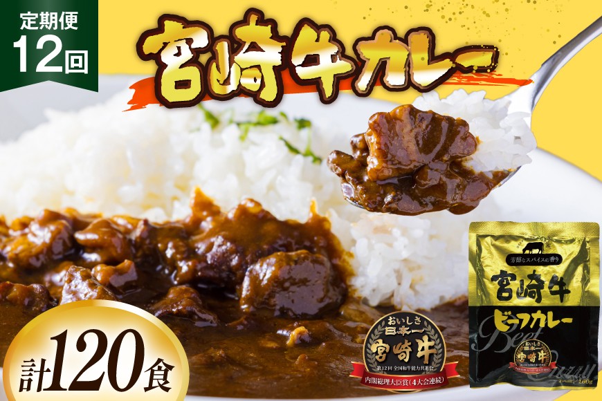 
                  カレー 12回 定期便 レトルト 宮崎牛カレー 160g 10袋 総計120袋 [九州産商 宮崎県 日向市 452061840] 小分け ビーフカレー 宮崎 牛 常備食 保存食 中辛 宮崎牛 備蓄
                
