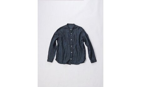 手染めリネン切替シャツ サイズ１ BLACK (泥藍染)　AO050