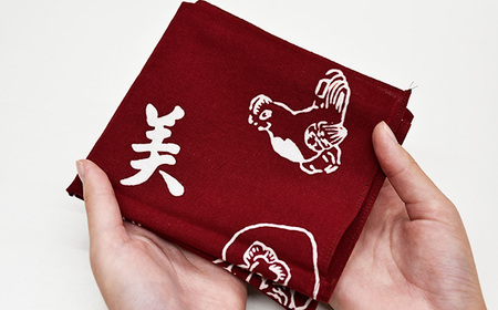 No.085-07 【手ぬぐい：エンジ色／ハンカチ：紫】実篤手ぬぐいとハンカチセット