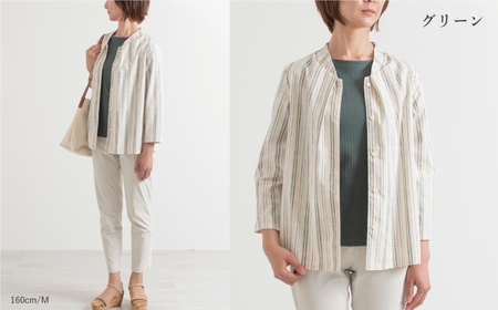 【日本製】 新織 三河木綿 ブラウス_LL／グリーン【G0544】