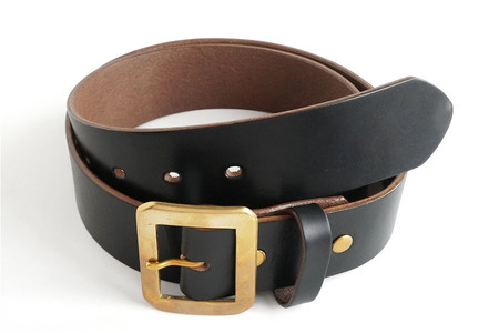 E STREET LEATHER ホーウィン・クロムエクセル 茶芯革 レザーベルト ブラック（40インチ 101.5cm） 【star006-6-01】