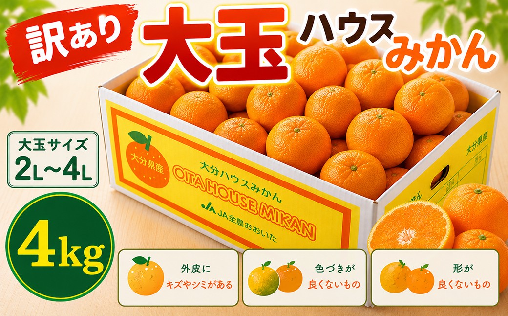 
                  【訳あり・大玉】ハウスみかん約4kg（バラ詰め）※サイズ2L～4L混合 みかん はうすみかん 温室みかん 温州みかん 訳あり わけあり ハウスみかん ミカン ハウスミカン 温室ミカン 温州ミカン 温室 温州 蜜柑 ハウス蜜柑 温室蜜柑 4kg 柑橘類 6月 7月 フルーツ 先行予約 九州 大分 杵築 ＜132-015＞
                