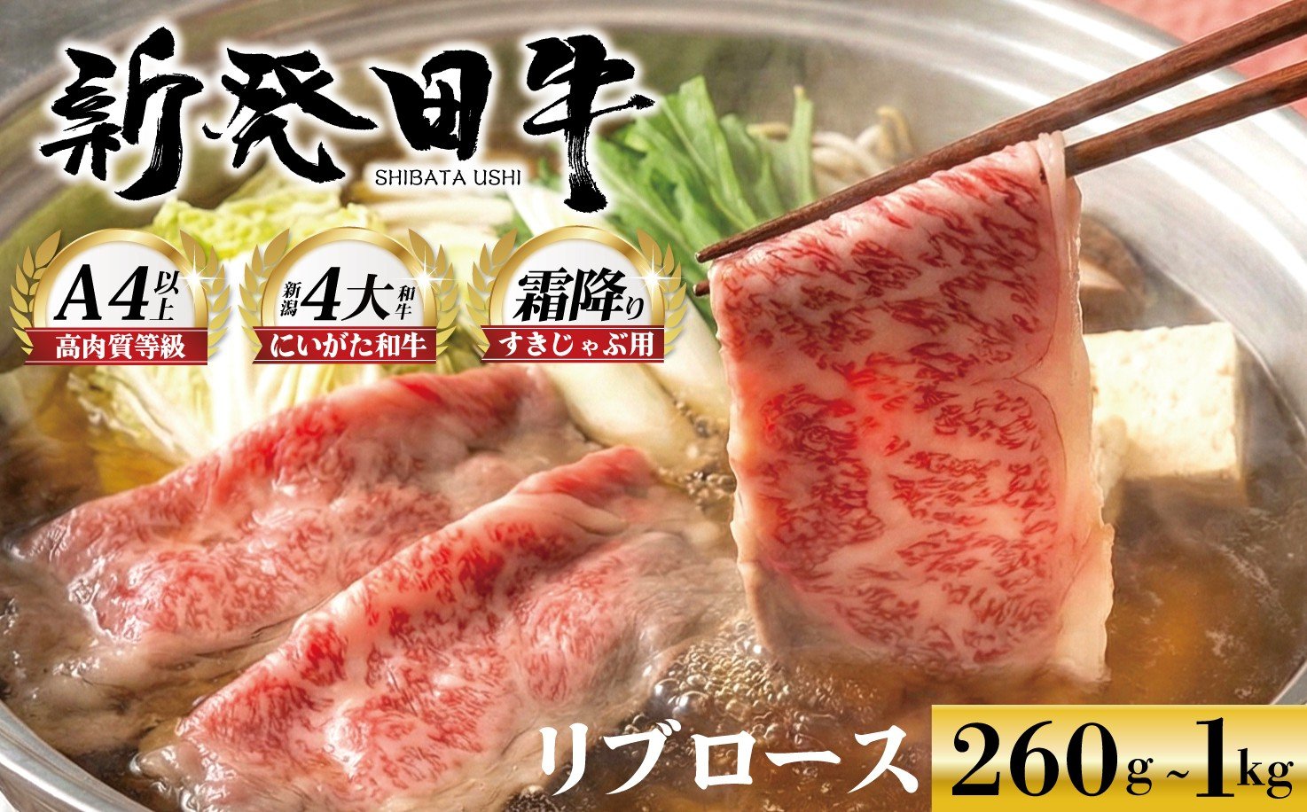 
            【新潟の宝】リブロース しゃぶしゃぶ すき焼き 260g 580g 1kg 牛肉 ロース 霜降り 新発田牛 にいがた和牛 和牛 赤身 焼肉 ふるさと納税 和牛 BBQ キャンプ 特選 贅沢 厳選和牛 ブランド牛 ギフト 贈答 お歳暮 父の日 新潟 新潟県 新潟産 新発田 新発田市 新発田産 えのもとミート enomoto013P
          