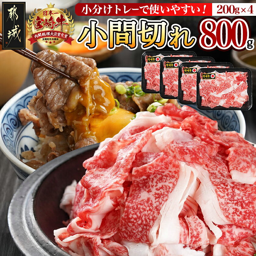 【ふるさと納税】宮崎牛小間切れ800g - 宮崎県産宮崎牛 国産牛肉 小間切れ 200g×4パック 合計800g 宮崎牛 牛肉 こま切れ 小分け 送料無料 12-I602 【宮崎県都城市は2年連続ふるさと納税日本一！】