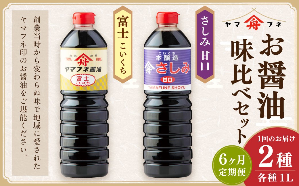 
                  【6ヶ月定期便】お醤油2種味比べセット 各1L 計2L 計6回 濃口醤油 富士 さしみ甘口 セット おさしみ醤油 刺し身醤油 料理 しょうゆ 醤油 調味料 濃い口 大分県 九重町
                