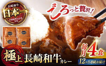 【12回定期便】 【肉のプロが贈る 究極のカレー】長崎和牛 カレー 約275g×4袋 / カレーライス かれー レトルト 牛 和牛 / 諫早市 / 野中精肉店 [AHCW100]