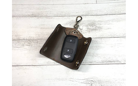 漉き模様革のスマートキーケース 小物 収納 鍵 牛 革製品  茶