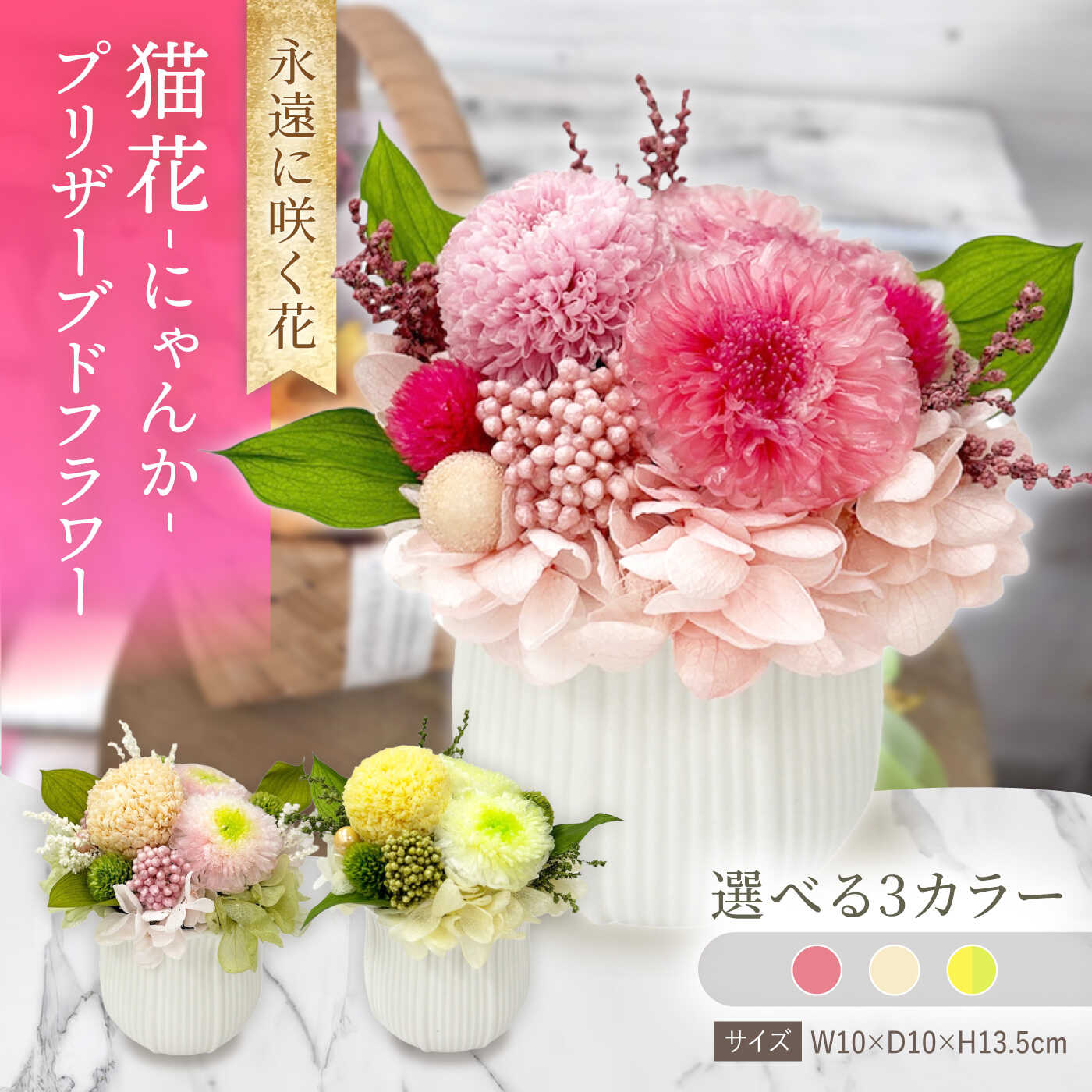 【ふるさと納税】【選べるカラー】猫花 -にゃんか-　/ プリザーブドフラワー アレンジメント お花ギフト / 大村市 サニーサイドファクトリー[ACCK016]