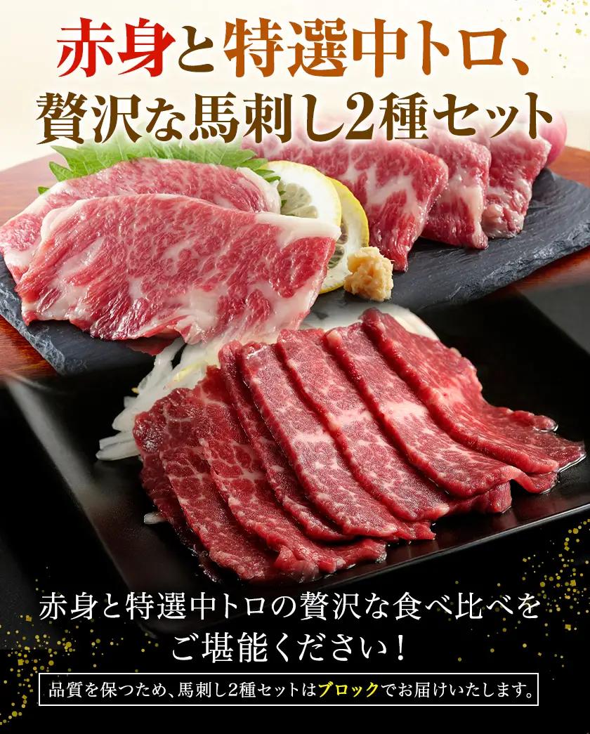 馬刺し 2種セット 計200g 赤身 特選中トロ 馬刺しタレ 有限会社草佳苑《30日以内に出荷予定(土日祝除く)》熊本県 菊池市 馬刺し 馬肉 肉 お肉 赤身 特選中トロ 馬刺しタレ