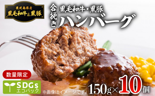 
【1500ｇ】黒毛和牛・黒豚生ハンバーグ　トレー無しSDGs　K086-018
