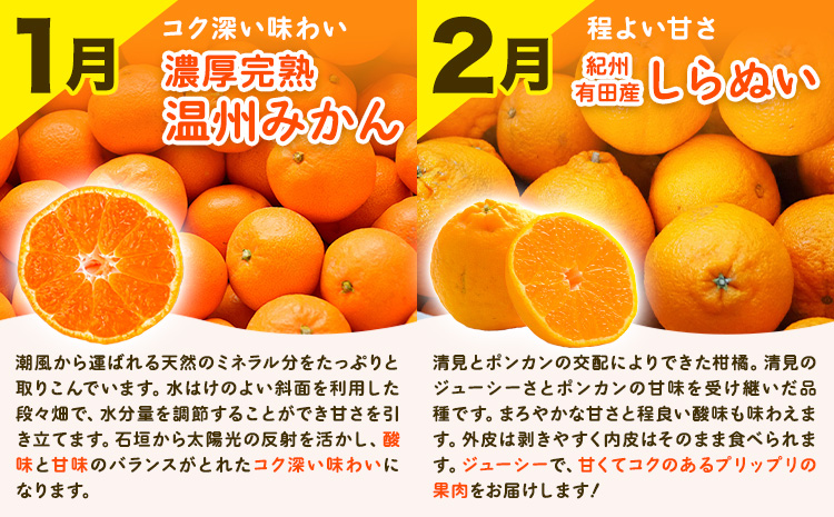 【先行予約】【発送月固定定期便】紀州 和歌山産 旬の ご家庭用 柑橘 セット (みかん 不知火 せとか 清見)【全4回】 計19kg 株式会社魚鶴《2027年1月上旬-5月上旬頃出荷》 和歌山県 日高