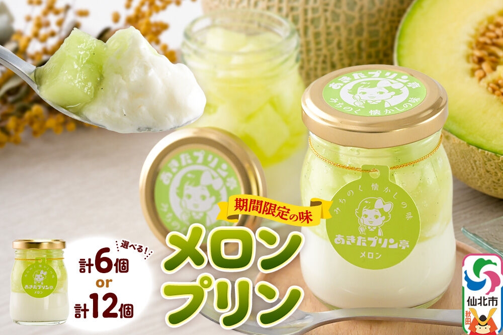 
                  あきたプリン亭 メロンプリンセット【選べる内容量：6個入り／12個入り】 [手作り あきたプリン亭 ぷりん メロン お菓子 洋生菓子 洋菓子 高級 お取り寄せ スイーツ ギフト プレゼント 詰め合わせ]
                
