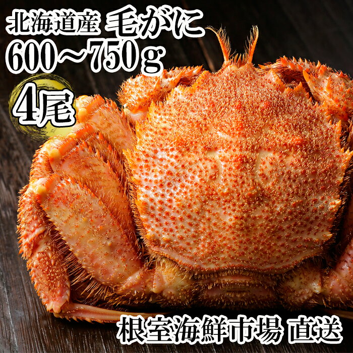 【ふるさと納税】根室海鮮市場＜直送＞ボイル毛がに600～750g×4尾(若上蟹) D-28065