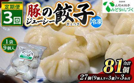 【定期便3回】豚のジューシー餃子 9個入り×3袋(27個)×3ヶ月(計81個) FY25-010