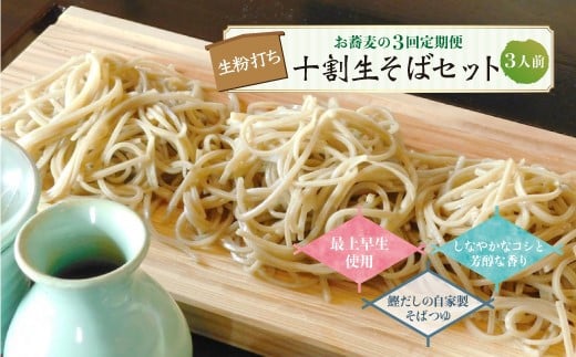 お蕎麦の3回定期便　十割生そばセット（3人前）