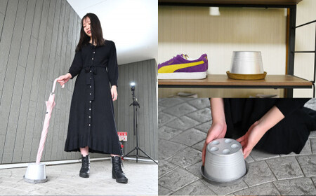 【受皿：グレー】 コンパクト 傘立て （ロゴあり） 傘 カサ 傘立 アルミ製 かさたて かさ立て 傘たて ロゴ 受け皿 シンプル 倒れにくい カフェ サロン 高級感 安定感 業務用 家庭用 静岡 菊川