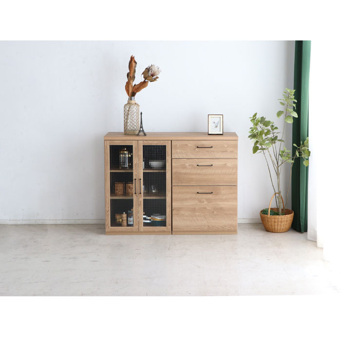 【ふるさと納税】トラクト ガラス扉＋チェスト＋120天板 SN 【食器 キャビネット 家具 国産 組み合わせ 収納家具 完成品】(H060671)