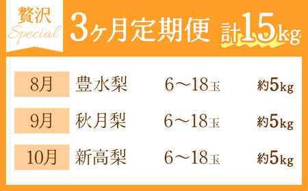 【3ヶ月定期便】梨 定期便 秀品 3ヶ月連続 梨の定期便 スペシャル 計15kg 日本フルーツ株式会社《8月上旬-10月末頃出荷》熊本県 長洲町 なし ナシ 豊水梨 秋月梨 新高梨 果物 フルーツ
