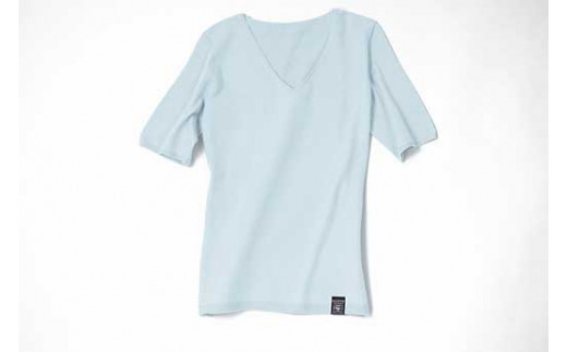 NUONE海島綿Vネック半袖プルオーバー ライトブルー 1(9号)