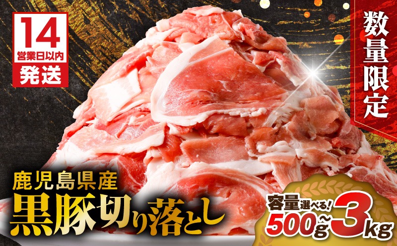 【7営業日以内に発送】＜容量選べる！＞【数量限定】鹿児島県産黒豚切り落とし　500g～3kg　K025-001