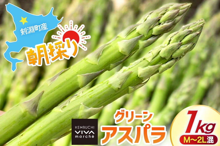 
                  剣淵町産 グリーンアスパラ 1kg(M〜2L混) [けんぶちVIVAマルシェ 北海道 剣淵町 14656381 ] アスパラ アスパラガス グリーンアスパラ 春 新鮮 送料無料
                