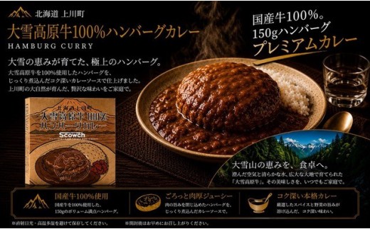 大雪高原牛100%ハンバーグカレー250g×3箱 有名店ガクヤバーガー監修の男前仕立て 常温保存可