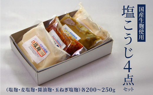 【国産生麹使用】 発酵調味料 4点セット 塩麹・麦塩麹・醤油麹・玉ねぎ塩麹 各200〜250g | 塩麹 麦塩麹 醤油麹 玉ねぎ塩麹 発酵調味料 こうじ 麹 国産 料理下味 漬け込み 炒め物 ギフト  大阪屋こうじ店 国産麹 舞鶴