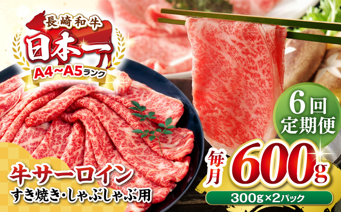 
【全6回定期便】【厳選部位】【A4〜A5ランク】 長崎和牛 サーロイン スライス 600g（300g×2パック）（すき焼き・しゃぶしゃぶ）《壱岐市》【株式会社MEAT PLUS】肉 牛肉 黒毛和牛 鍋 ご褒美 冷凍配送 [JGH081]
