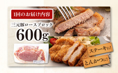 【全12回定期便】三元豚 ロースブロック600g《喜茂別町》【平田牧場】 肉 豚肉 ロース ブロック ローストポーク 煮豚 酢豚 煮物 冷凍配送[AJAP097]