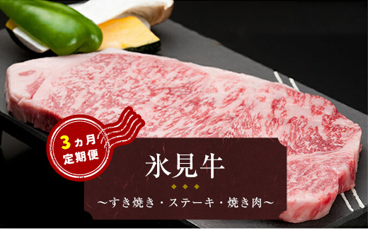 
【３ヶ月定期便】氷見牛 3ヶ月連続お届け！焼肉用・すきやき用・スライス用 各500gずつお届けします
