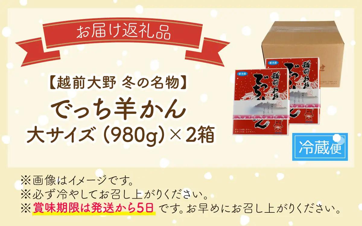 【先行予約】福井県大野市 冬の名物 でっち羊かん (お菓子のひろせ 水ようかん) 大サイズ(約980g)×2箱【11月より順次発送】