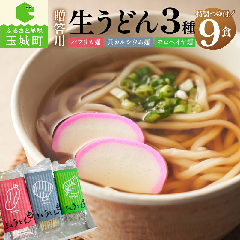 【ふるさと納税】ギフト うどん 贈答用 プレゼント 箱入り オリジナル箱 お祝い 生うどん カルシウム モロヘイヤ パプリカ 170g 3種 3食 計 9食 栄養 ビタミン つるつる 麺 ざるうどん 季節 美味しい 三重県 玉城町 さんておーる食堂