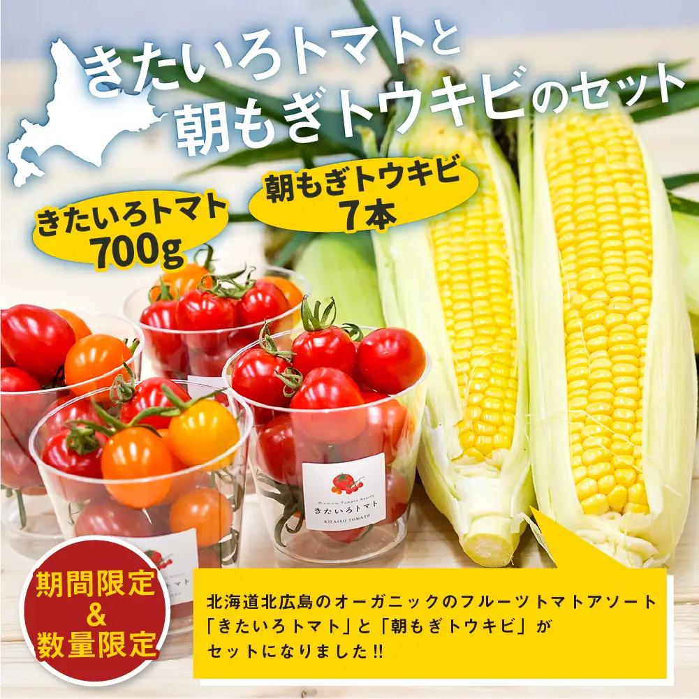 きたいろトマト 700g 朝もぎトウキビ 7本 セット 【2026年8月上旬～9月上旬迄発送予定】 トマト とうもろこし トウモロコシ 野菜 朝採れ オーガニック