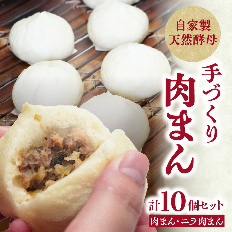 【ふるさと納税】自家製天然酵母 手づくり肉まんセット 2種類10個 国産 大分産 にら おかず ニラ 高菜 惣菜 豚まん 中華まん 食べ比べ 詰め合わせ 冷蔵 送料無料 おやつ お取り寄せ J07009