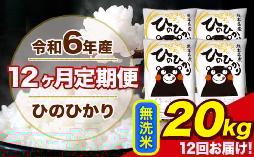 令和6年産 【12ヶ月定期便】 ひのひかり 無洗米 20kg 5kg×4袋 計12回お届け 熊本県産 こめ コメ 無洗米 精米 荒尾市 ひの 米 定期 《お申込み月の翌月から出荷開始》