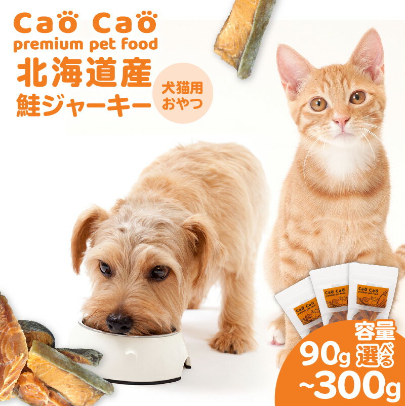【ふるさと納税】＜選べる＞ Cao Cao 北海道産 鮭ジャーキー 90g or 300g 30g × 3袋 or 10袋 犬猫用 おやつ 鮭 ジャーキー 無添加 グルテンフリー 国産 無着色 ペット 犬 猫 フード 小分け WORLD WIDE Style 北海道 苫小牧市 おすすめ ランキング プレゼント ギフト