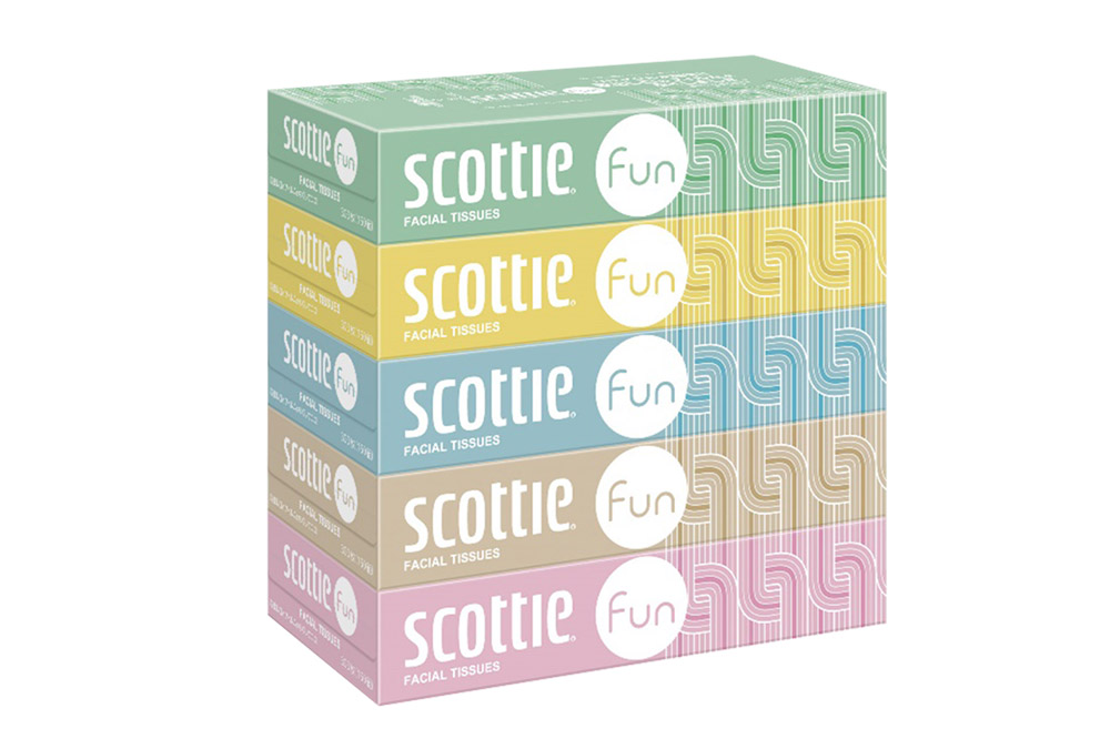 《3ヶ月ごとに4回お届け》定期便 ティッシュペーパー スコッティ ティシュー ファン 150組 5箱×1パック 秋田市オリジナル