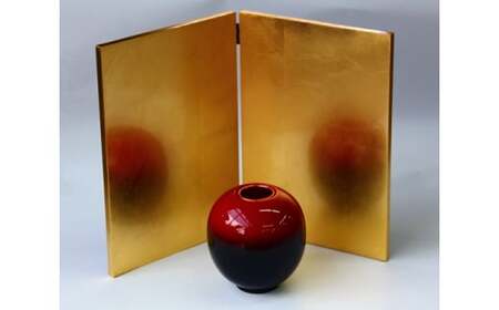 生花 暈し（ぼかし） たまご型 屏風金箔貼 大 高岡漆器