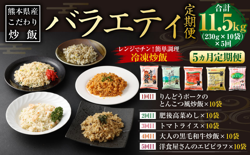 
【5ヵ月定期便】熊本県産こだわり炒飯 バラエティセットＡ 5種 230g×10袋 合計50袋 チャーハン 冷凍
