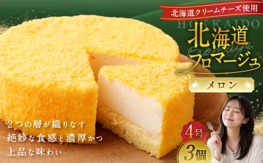 北海道フロマージュ （メロン） 約1.05kg （約350g×3個） フロマージュ クリームチーズ ケーキ 洋菓子 菓子 お菓子 北海道 小樽市 冷凍