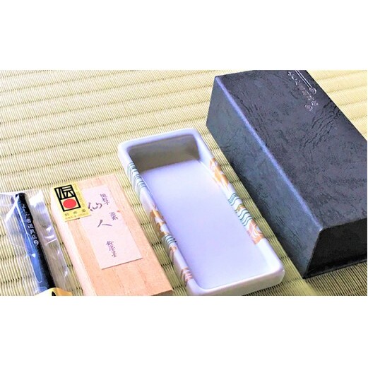 吉田陶芸 プチ硯セット 竹の硯/仙人の彩墨 有田焼 A35-71_イメージ2