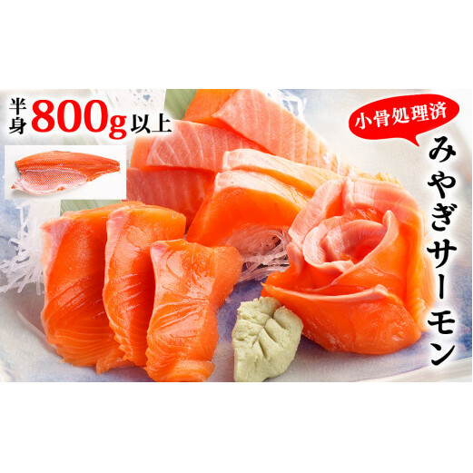 宮城県 みやぎ サーモン（小骨処理済）半身 800g以上 冷凍 刺身 生食 銀鮭 骨取り フィレ 無塩 宮城県 石巻市