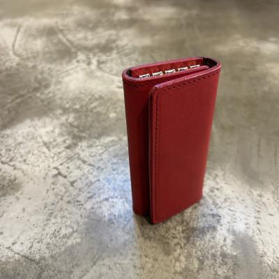 ふるさと納税 大木町 イタリアンバケッタレザーの三つ折りキーケース/レッド　BK054