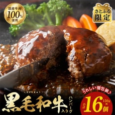 【さとふる限定】黒毛和牛入り 国産牛肉100% ハンバーグ 150g×16個 個包装 G832a