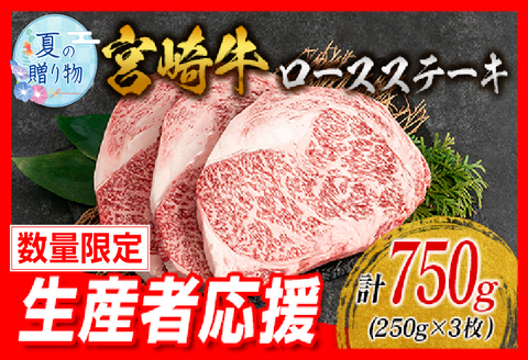 【お中元・夏の贈り物】生産者応援 数量限定 宮崎牛 ロース ステーキ 3枚 牛肉 ビーフ 黒毛和牛 ミヤチク 国産 ブランド牛 食品 おかず ディナー 人気 おすすめ 鉄板焼き 高級 贅沢 上質 ご褒美 お祝 記念日 イベント グルメ 枚数が選べる 宮崎県 日南市 送料無料 日南市夏の贈り物2024_DB26-242