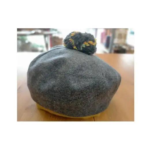 AO045【warmheart】子供用ボンボン付きベレー帽(マスタードイエロー) 55cm