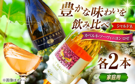 ワイン 【家庭用】飲み比べセット カベルネロゼ×シャルドネ 750ml×各2本 [AICS089]